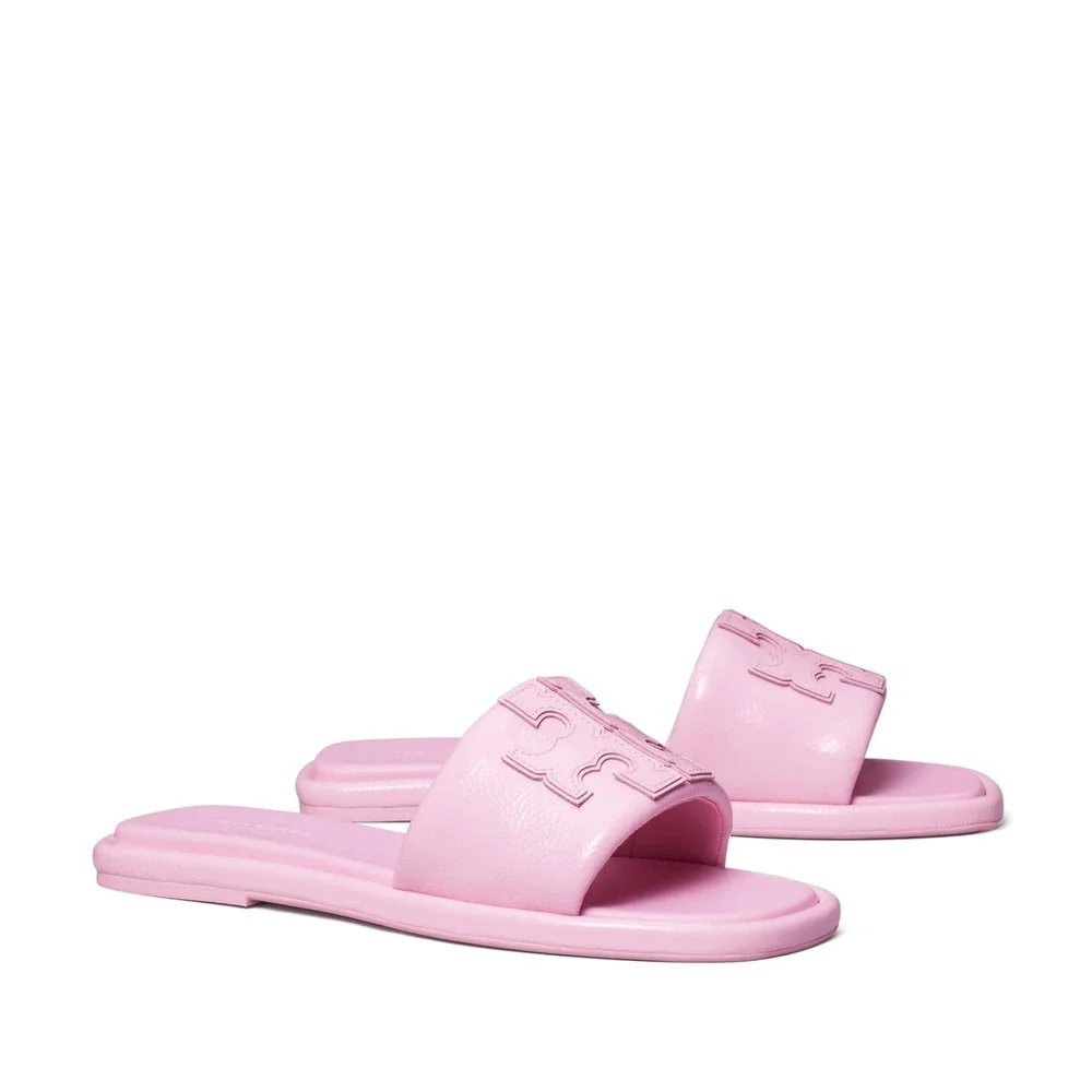 Tory Burch Womens Size 13 Double T Sport Slide Sandals in Petunia Pink $198 S3